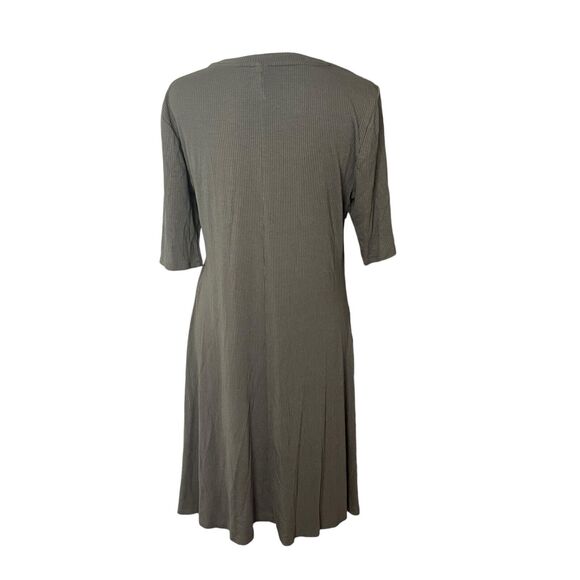 Old Navy Large Fit & Flare Dress Rib Mini Short Sleeve Dark Green Stretch - Picture 7 of 8